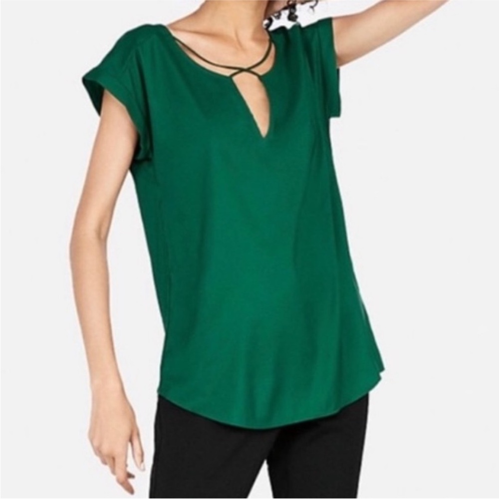 Express Emerald Green Gramercy Blouse with Criss-Cross V-Neck Small St Patrick